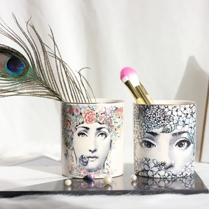 欧式波普艺术陶瓷收纳杯笔筒刷桶化妆刷筒软装摆件香薰蜡烛杯