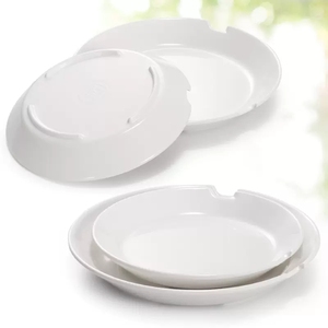 密胺圆形白盘子塑料骨碟带筷子架开口盘家用创意餐盘吐骨碟餐碟子