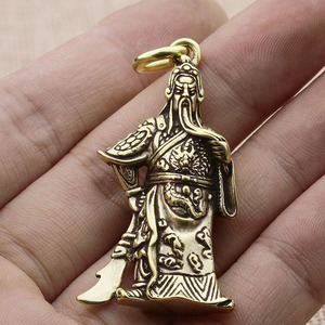 纯黄铜复古关公招财平安吉祥男汽车钥匙扣挂件高档创意武财神饰品