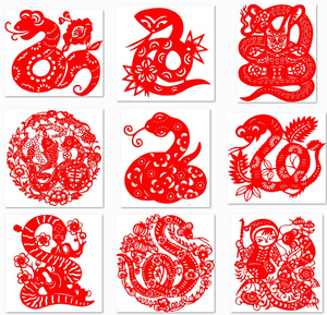 【红色宣纸制作】窗花生肖动物蛇盘兔子学校装饰刻纸剪纸成品