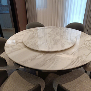 进口意式轻奢爵士白天然大理石圆形餐桌简约现代设计奢石圆桌椅组