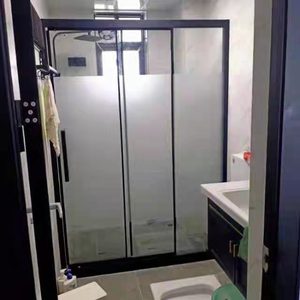三联动卫生间干湿分离浴室隔断厕所屏风玻璃推拉移门一字形淋浴房
