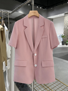 2024夏季新款粉色学生垂感西装外套女短袖减龄显瘦轻薄款网红西服