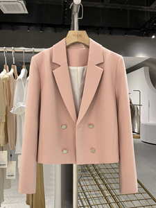2024年秋季新款粉色短款名媛西装外套女小众设计感英伦风学生西服