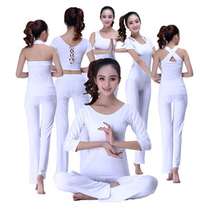 韩国新款专业时尚白色空中瑜伽服套装春夏季性感健身服纯棉透气女