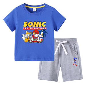 索尼克Sonic儿童夏季套装短袖T恤短裤纯棉男孩女童音速小子衣服
