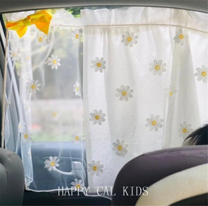 出口韩国ins风车窗帘刺绣花朵蕾丝车用遮光帘车窗遮阳帘车内挡帘