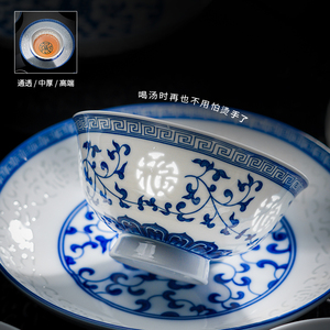 高温青花陶瓷饭碗家用釉下彩景德镇中老式玲珑餐具碗碟子套装高端