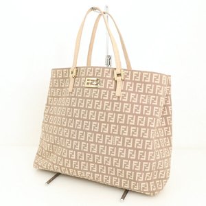 日本直邮中古包fendi芬迪豆沙粉老花法棍帆布手提托特包腋下