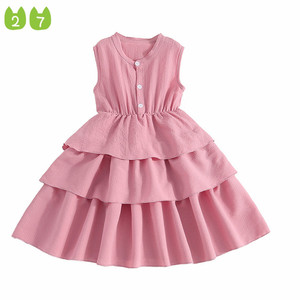 女童无袖雪纺蛋糕连衣裙中大童韩版洋气粉色公主裙儿童短袖裙子