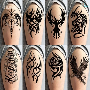 纹身贴防水男持久半臂图腾仿真套装小手臂黑白火焰龙老鹰刺青贴纸