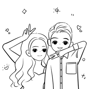 手绘卡通情侣线条头像设计q版漫画线稿定制真人动漫情头转手绘