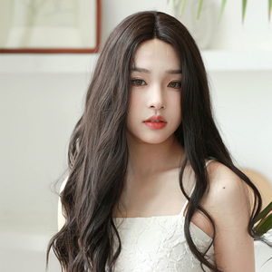 sassydandy时尚透气前蕾丝黑色长卷发中分假发女全头套日常自然