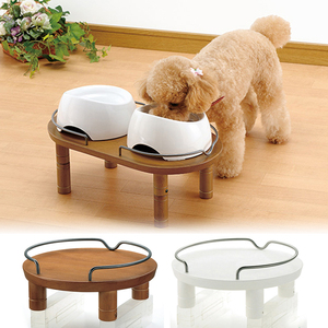 日本Richell 利其尔宠物餐桌实木单碗双碗架子可调节高度猫狗餐桌