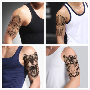 纹身贴防水男人持久半臂手臂仿真黑色图腾狼老虎猫头鹰大图花臂