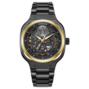 poscer宝时捷男士机械手表镂空方形夜光防水时尚潮流保时捷 6220