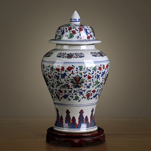 景德镇陶瓷器青花瓷将军罐摆件大号储物罐中式客厅玄关家居装饰品