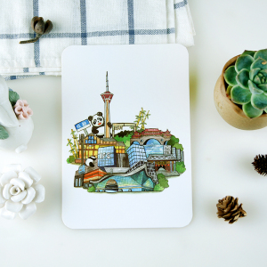 【南方以南】原创明信片《城市漫游﹒成都》城市手绘插画纪念四川