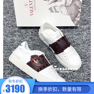 Valentino/华伦天奴 女士红嘴唇钉珠装饰小白鞋 2019秋冬正品代购
