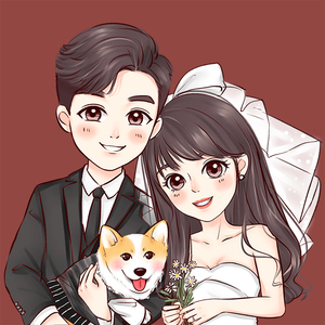 卡通q版手绘头像情侣真人物形象logo设计照片转漫画结婚礼定制作