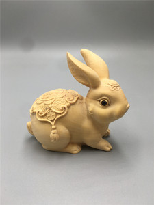 小叶黄杨木雕刻兔子摆件手把件木头生肖小白兔家居装饰挂件工艺品