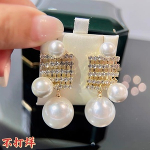 2022日韩S925纯银针珍珠耳环大小三颗珍珠耳钉法式气质优雅耳饰品