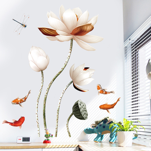 中国风3D立体荷花墙贴 客厅卧室电视背景墙壁纸贴画装饰莲花贴纸