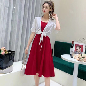 雪纺小披肩防晒衣配吊带裙两件套女2022夏季中长款修身显瘦连衣裙