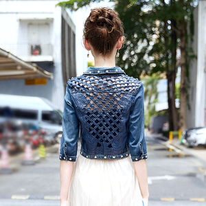 maje kara 钉珠刺绣牛仔外套女2022时尚铆钉镂空修身显瘦百搭上衣