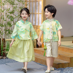 儿童装汉服男童唐装女童夏装套装日常新中式国风复古装学生表演服