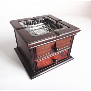红木雕刻工艺品红酸枝烟灰缸带抽屉烟缸实木制烟盒子创意商务礼品