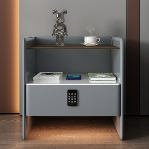 简约现代轻奢床头柜设计感小型高级ins风卧室智能实木床边柜带锁