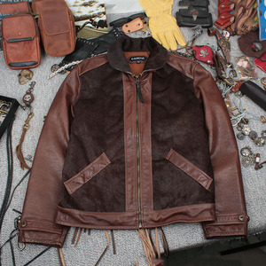 美式复古rrl马毛皮毛一体皮衣真皮修身机车服夹克头层皮衣男外套
