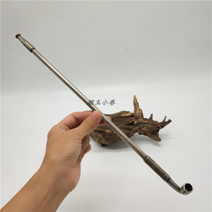 传统老式铜镀银旱烟袋 叶子烟锅烟斗 细款仿古刻画古玩收藏烟具