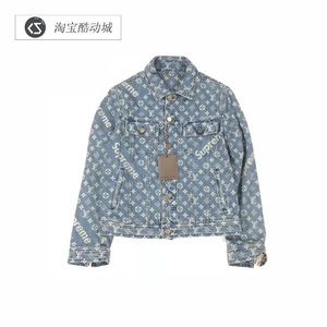 supreme x louis vuitton lv 满印logo 蓝色丹宁 牛仔夹克短外套