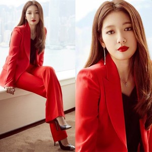 大红色西装套装女韩版时尚气质女神范职业正装OL西服显瘦两件套潮