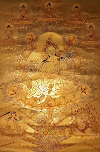 精品金箔黄财神五姓财神 白度母尼泊尔纯手绘西藏手工唐卡挂画