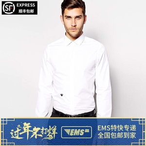 2020春宾迪奥男装经典小蜜蜂刺绣休闲纯白衬衫修身商务长袖衬衣男