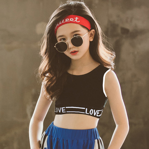 儿童模特训练服装少儿形体练功服露脐背心女童jazz爵士街舞蹈上衣