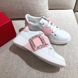 潮牌rv方扣水钻小白鞋女2022春秋唐嫣同款钻扣板鞋内增高休闲运动