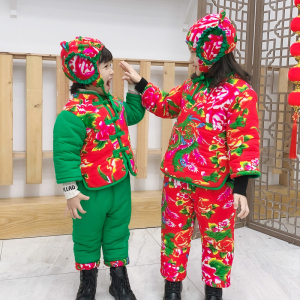 东北大花袄儿童棉袄套装加厚保暖外穿宝宝新年衣服男童女童花棉袄