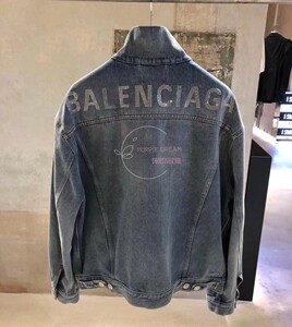 balenciaga/巴黎世家牛仔衣男 夹克蓝色烫钻字母外套女 情侣同款