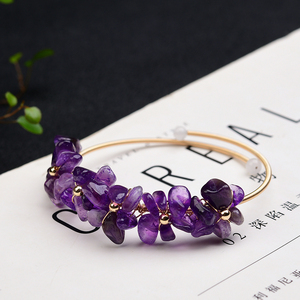 天然紫水晶碎石编织手链手镯 14K包金 K155