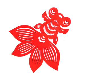 金鱼剪纸窗花学生儿童幼儿学校剪纸画作业 手工 红宣纸 小尺寸