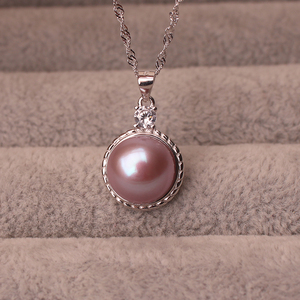 天然淡水珍珠吊坠项链单颗单珠白粉紫强光925纯银锁骨链女正品