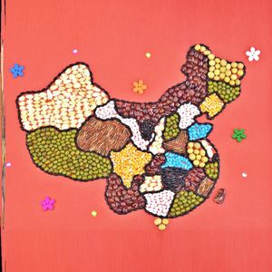国庆节幼儿园手工diy五谷杂粮豆子种子创意粘贴画中国地图材料包