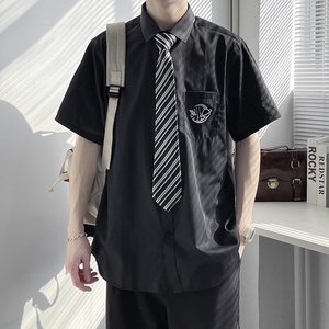 dk制服男jk衬衫男学生日系正统黑色衬衫痞帅套装短袖大码衬衫情侣