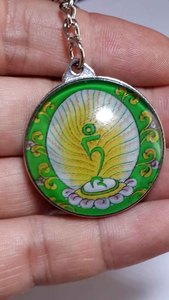 新款金属托扣水晶双面挂件钥匙扣【正反面】绿度母心咒种子字