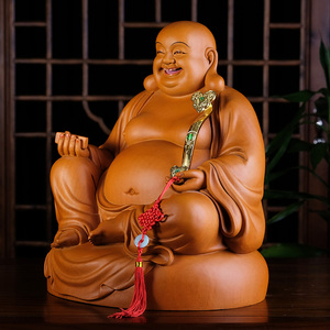 香樟木雕《笑佛弥勒》菩萨佛像供奉家用大肚店铺开业招财客厅摆件