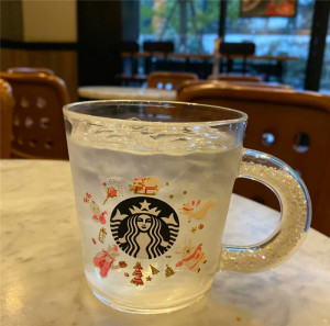 星巴克杯子水晶颗粒手柄冷水变色透明玻璃杯情侣创意咖啡杯喝水杯